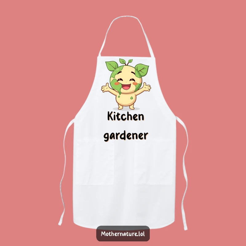 Funny Earth Gardener Apron: Smiling Planet Character's Joyous Surprise in the Kitchen