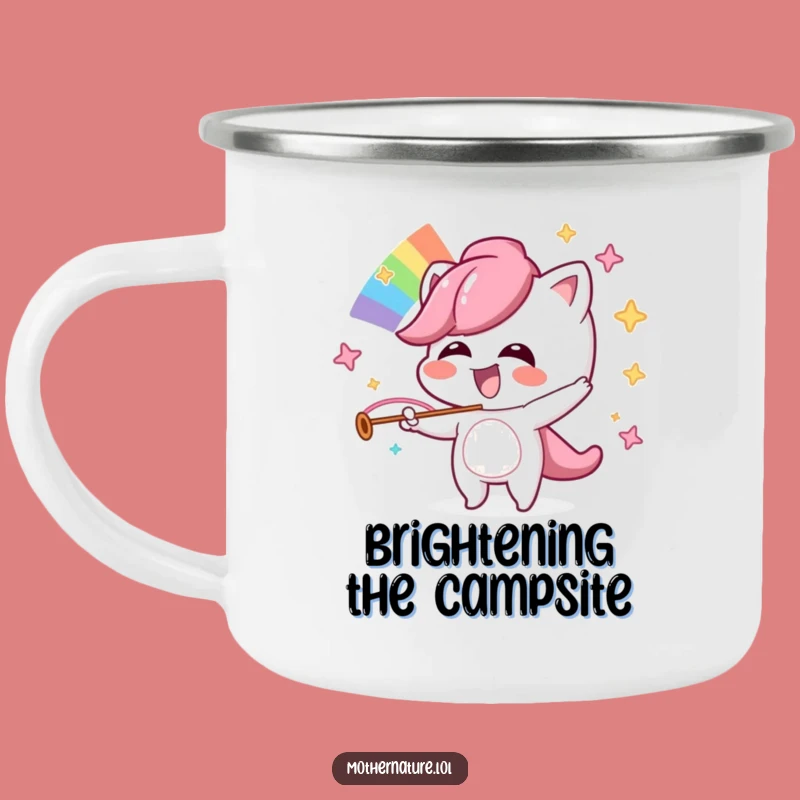 Funny Mischievous Rainbow Camping Mug, Outdoor Giggling Fun, Adventure Gift