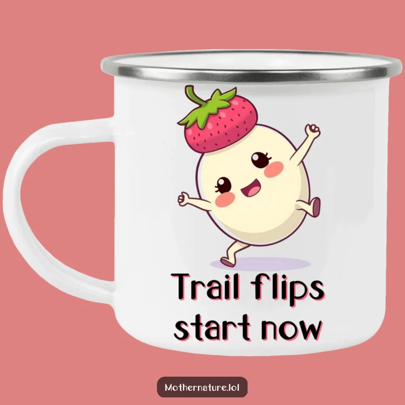 Funny Berry Cartwheel Camping Mug: Adventure Fuel with Determined Fruit Fun
