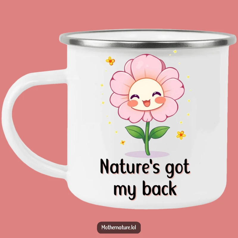 Funny Flower Bloom Camping Mug: Cheerful Character, Sparkly Outdoor Fun, Gift Idea