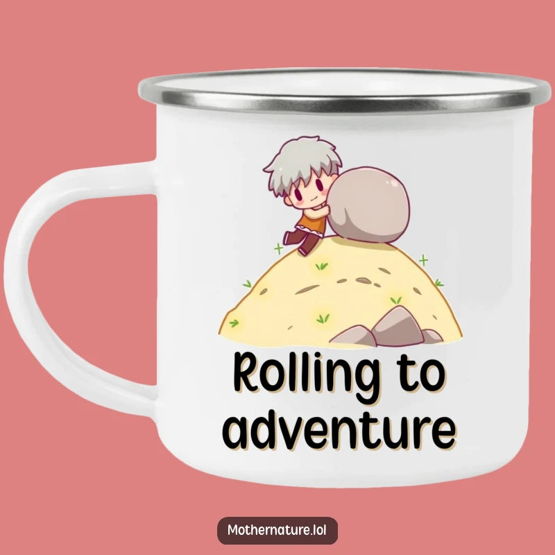Funny Rolling Boulder Camping Mug, Outdoor Playful Fun, Adventure Gift