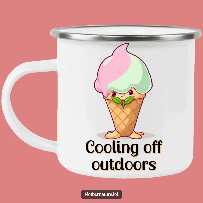 Funny Shy Sprout Ice Cream Camping Mug: Sweet Adventures, Outdoor Humor Gift