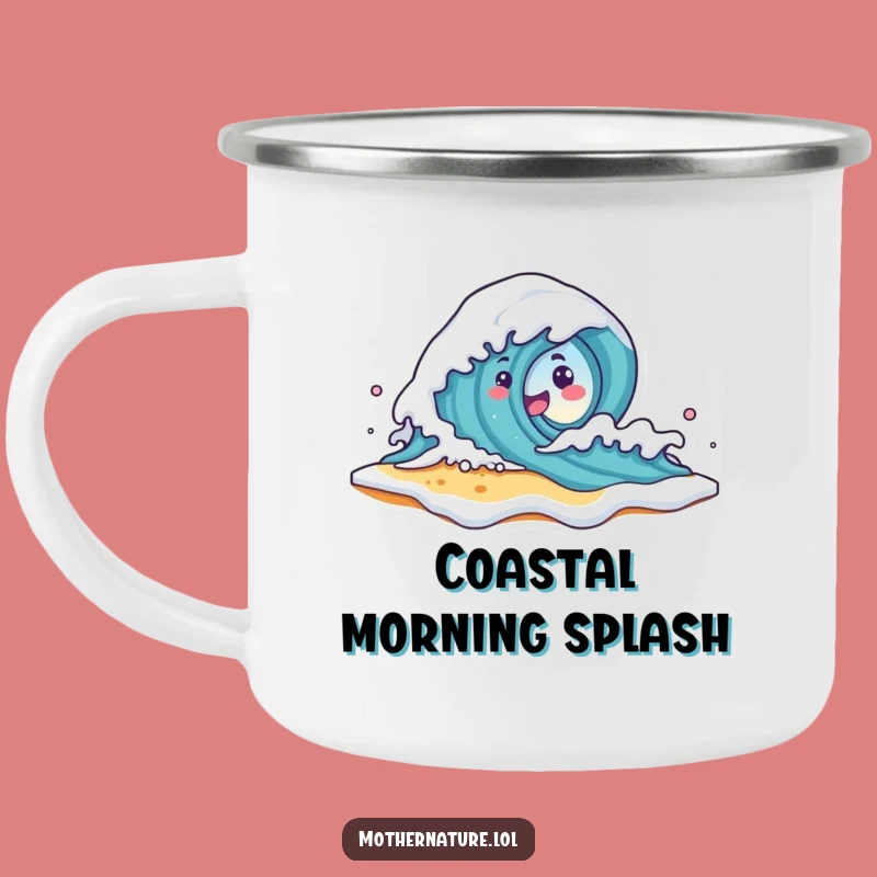 Funny Wave Character Camp Mug - Playful Beach Outdoor Gift