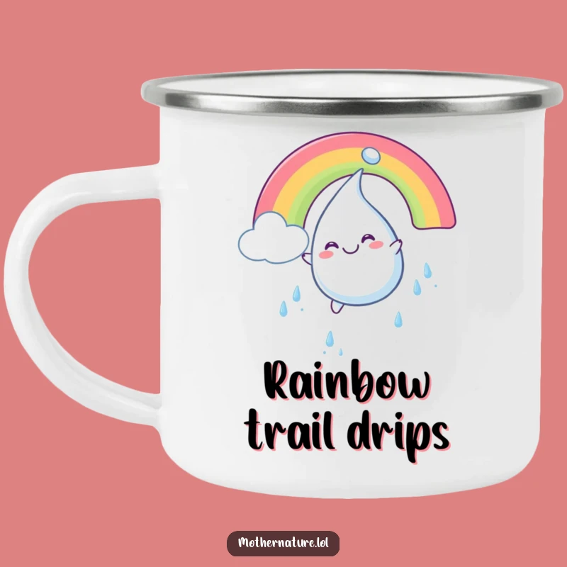Funny Raindrop Rainbow Camping Mug: Smiling Character Drinkware, Perfect Funny Gift