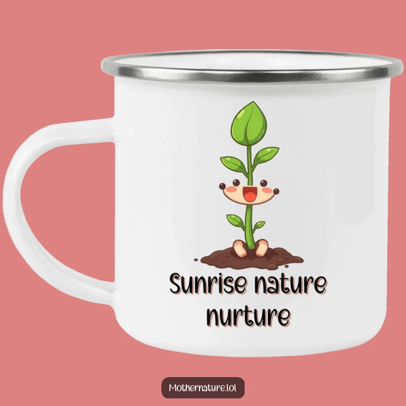 Funny Seedling Camping Mug, Growing Leaf Enamel Cup, Rugged Funny Gift for Outdoors