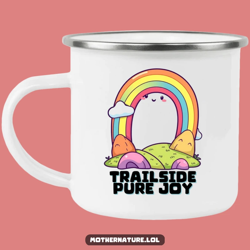 Funny Rainbow Camping Mug, Cheerful Landscape Enamel Cup, Rugged Funny Gift for Outdoors