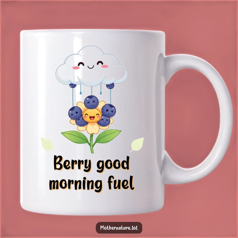 Funny Cheerful Cloud Blueberry Mug: Happy Blooms and Berry Smiles, Gift