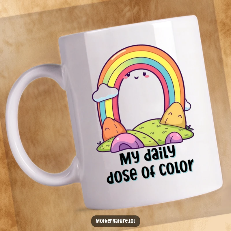 Funny rainbow character arching cheerfully over a smiling landscape, bringing joy and positivity to your day.