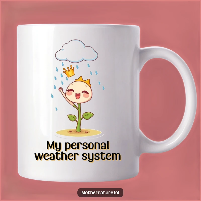 Funny Sprout Crown Mug: Joyful Rain Cloud Command, Botanical Gift