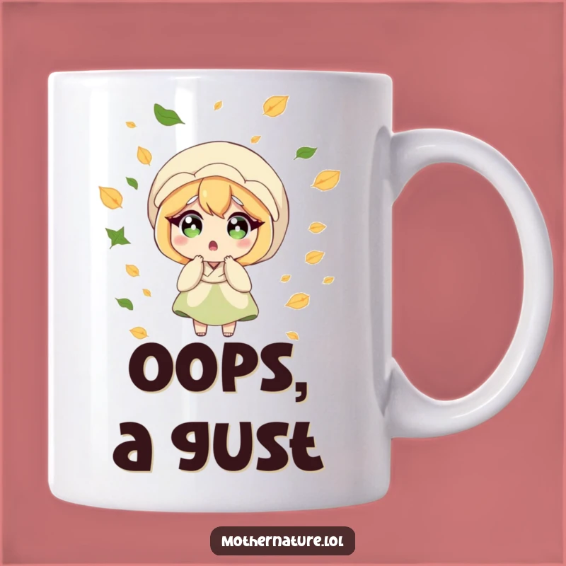 Funny Surprised Mother Nature Mug - Astonished by Breezy Leafy Chaos Gift