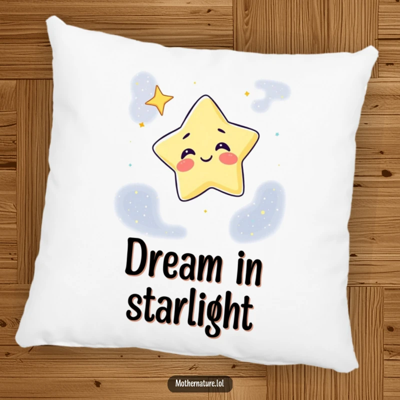 Funny Pillow featuring a giggling star character winking from a soft, starry night sky canvas, perfect for comfort and decor.