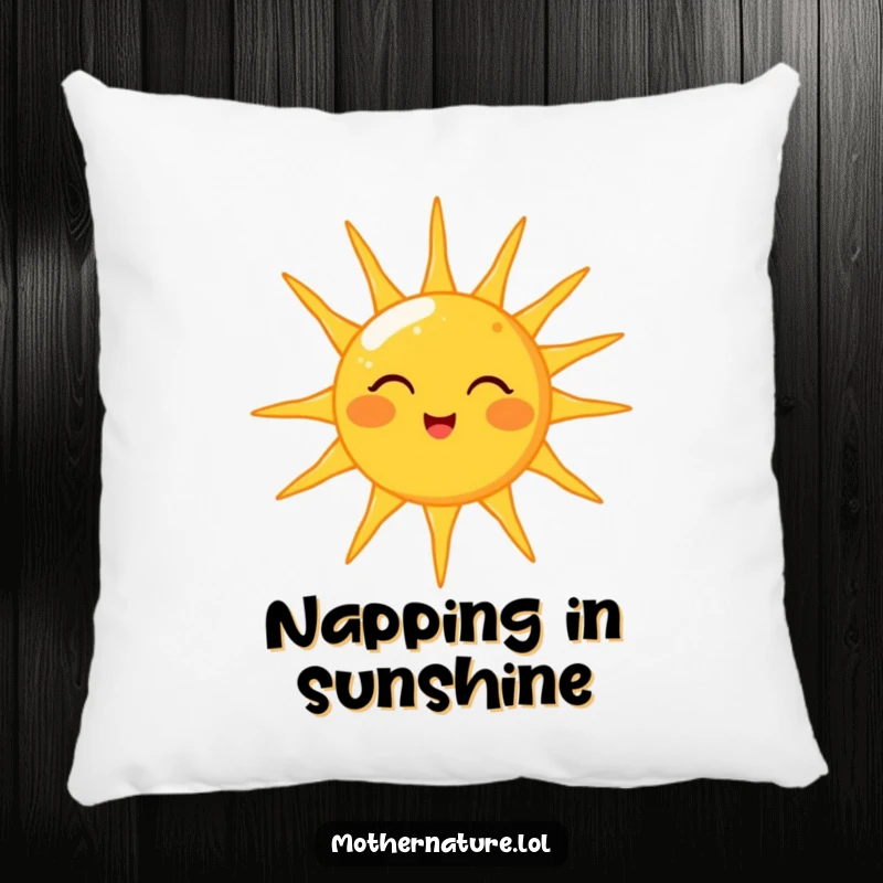 Funny pillow showing a cheerful sun character playfully winking as it emits warm, golden light rays, bringing a sunny glow.