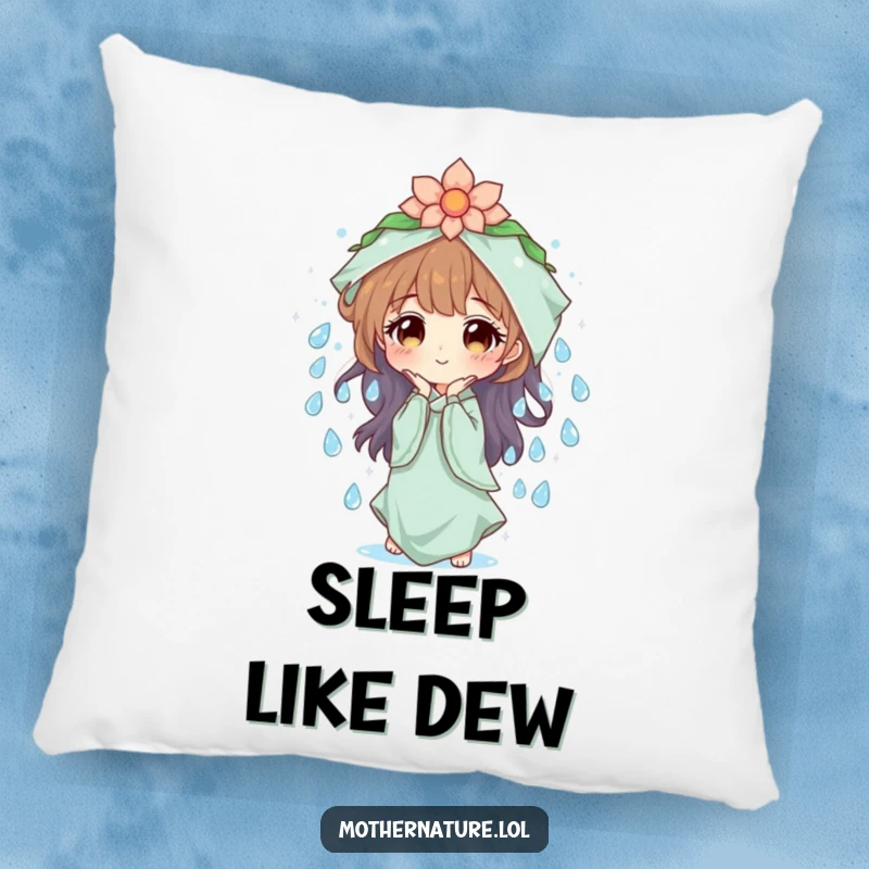 Mother Nature Pillow: Character creating sparkling dew drops, symbolizing purity and refreshment. Soft and comforting gift.