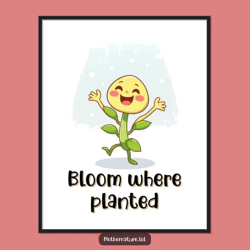 Funny Dancing Plant Digital Art: Cheerful Character Joyful Shower Print