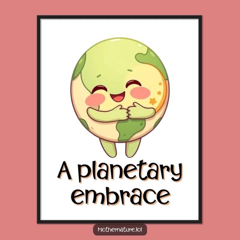 Funny Earth & Moon Digital Print: Celestial Hug Instant Art, Perfect Funny Gift