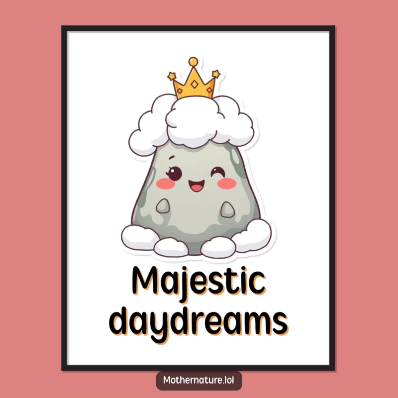 Funny Happy Mountain Digital Art: Cloud Crown Character Print