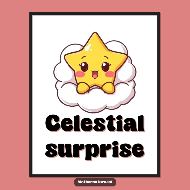 Funny Surprised Star Digital Art - Peekaboo Cloud Whimsical Decor Gift