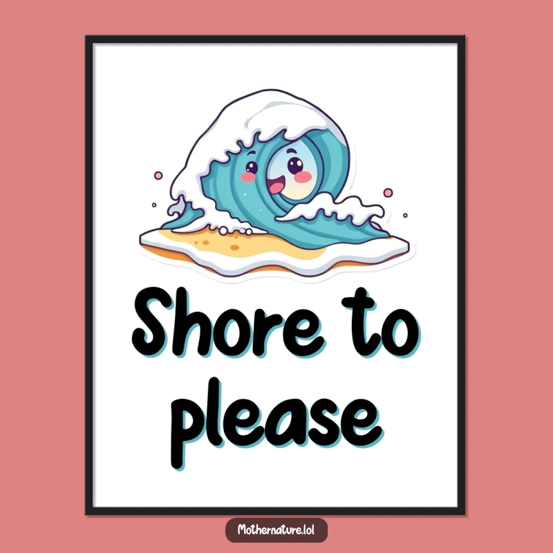 Funny Wave Character Digital Art - Playful Beach Scene Decor Gift