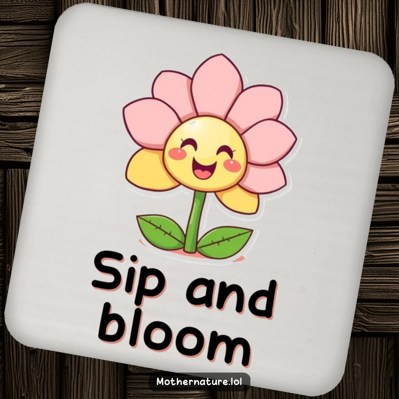 Funny Giggling Flower Coasters set with a character revealing a surprise smiley face from blooming petals, offering charming table protection.