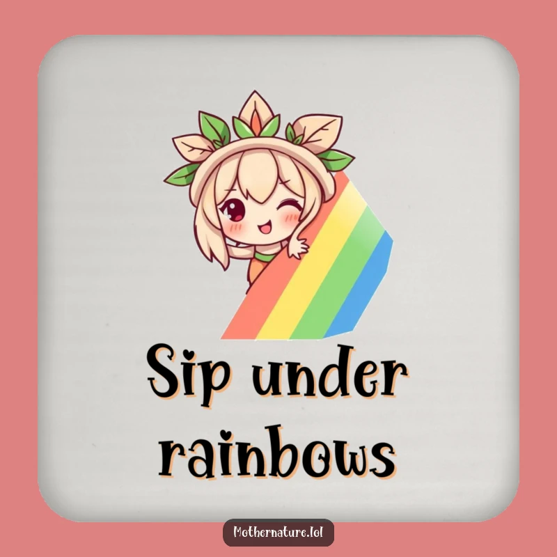 Funny Mother Nature Coaster Set: Mischievous Rainbow Protection, Unique Home Gift