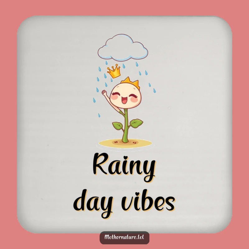 Funny Sprout Crown Drink Coaster: Royal Rain Command, Botanical Decor