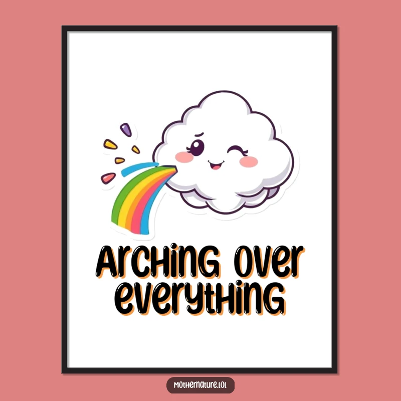 Funny Cloud Spraying Rainbow Poster - Whimsical Character Art