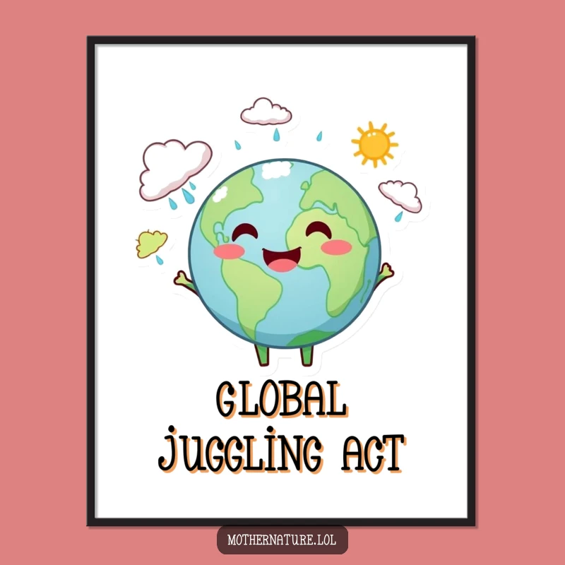 Funny Earth Juggling Weather Poster - Happy Planet Art Print