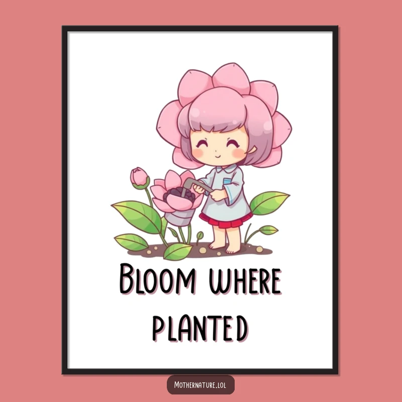 Funny Gardener Poster: Happy Character Giant Bloom Art Print Gift