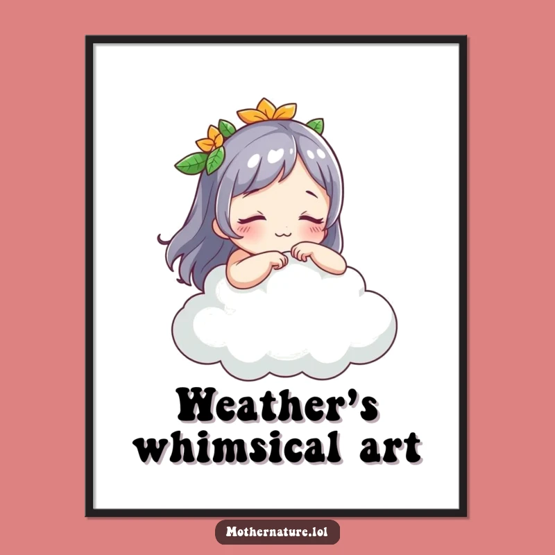 Funny Mother Nature Tickling Cloud Poster - Whimsical Playful Wall Art Gift