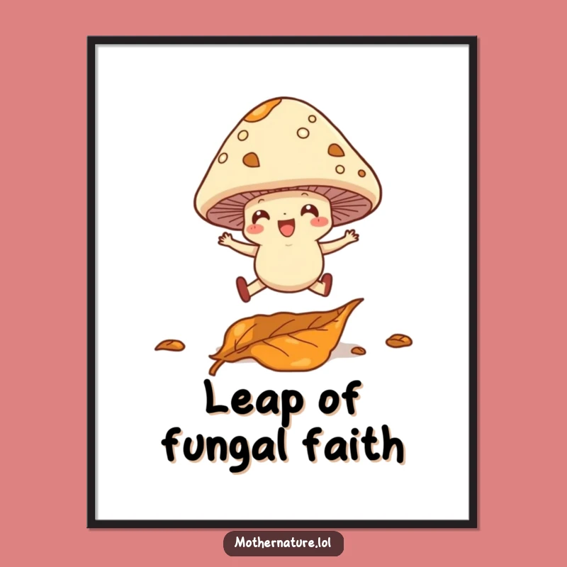Funny Mushroom Leap Poster - Enchanting Woodland Art for a Cheerful Home