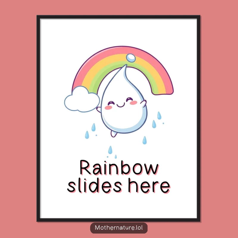 Funny Raindrop Rainbow Poster: Smiling Character Art, Perfect Funny Gift