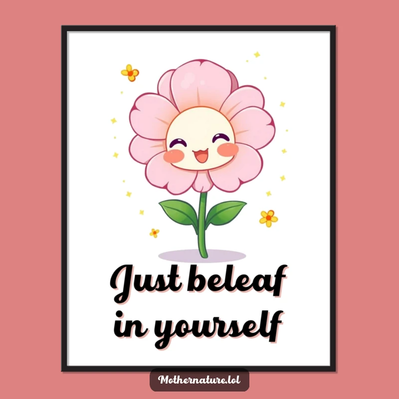 Funny Flower Bloom Poster: Cheerful Character, Vibrant Sparkles, Wall Art Decor