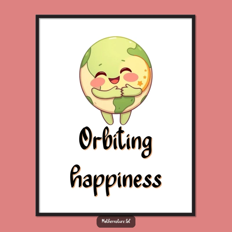 Funny Earth & Moon Poster: Happy Celestial Hug Art, Great Funny Gift