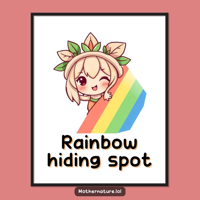 Funny Mother Nature Poster: Mischievous Rainbow Peeker Art Print, Whimsical Decor