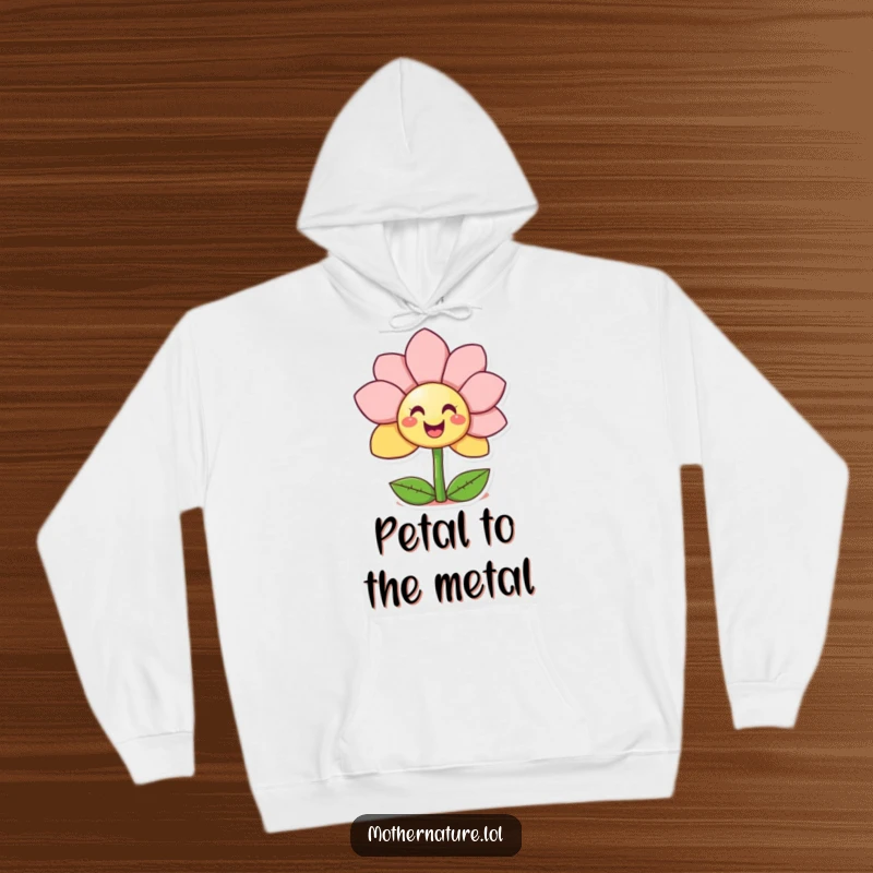 Funny Giggling Flower Hoodie featuring a cute character blossoming with a surprise smiley face, offering warmth and happy vibes.