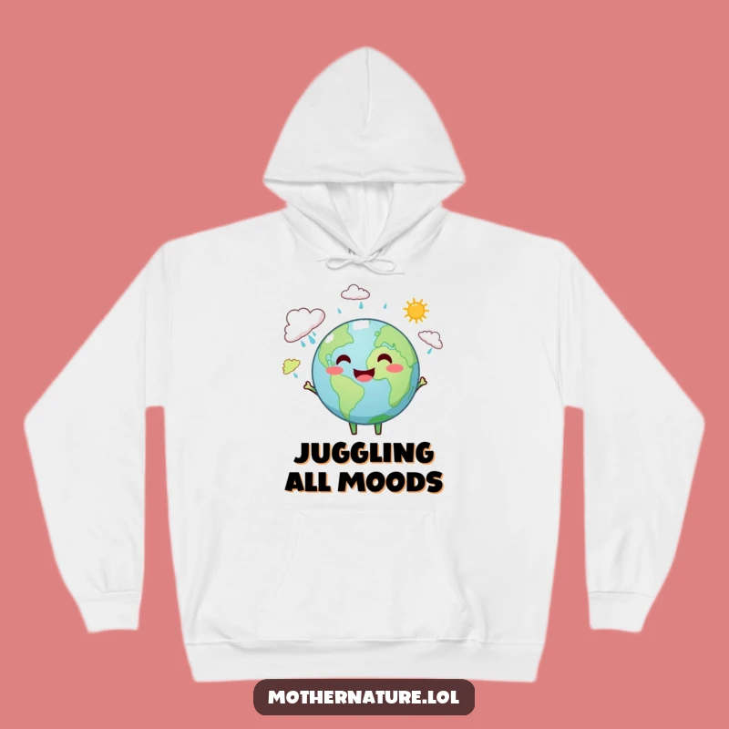 Funny Earth Juggling Clouds Hoodie - Cozy & Cheerful Planet Wear