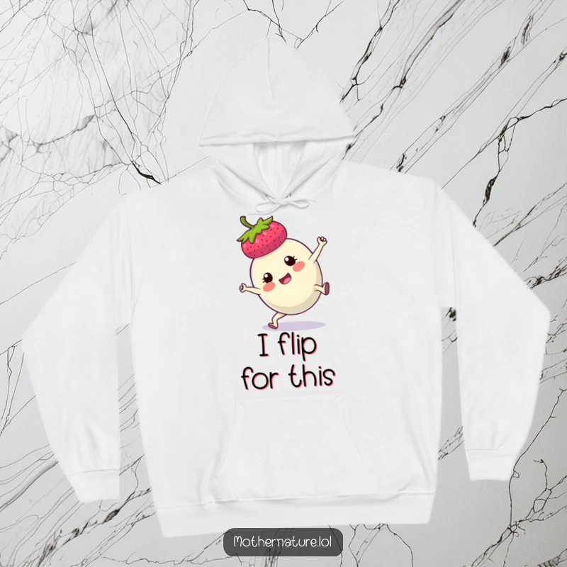 Funny hoodie displaying a plump berry doing a determined cartwheel, capturing a moment of energetic, humorous athleticism.