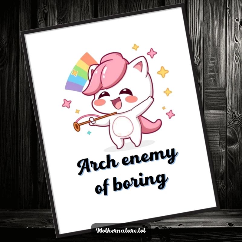 Funny Free Printable Wall Art: A mischievous character giggling while creating a spectacular rainbow, adding playful cheer to any wall.