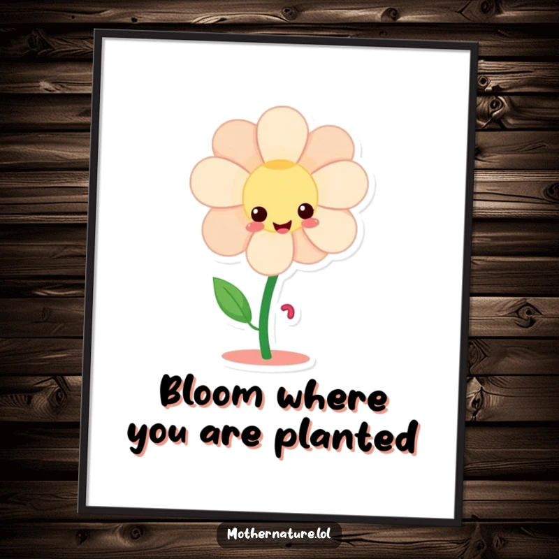 Funny Free Printable Wall Art: A giggling flower character sprouts tiny dancing legs and twirls, bringing downloadable cheer and whimsical decor.