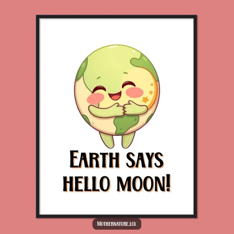 Free Printable Wall Art: Earth Hugs Moon, Funny Celestial Downloadable Decor for Cozy Spaces