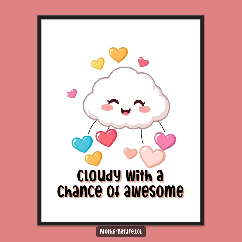 Free Printable Wall Art: Giggling Cloud Raining Hearts, Funny Downloadable Decor for Your Room