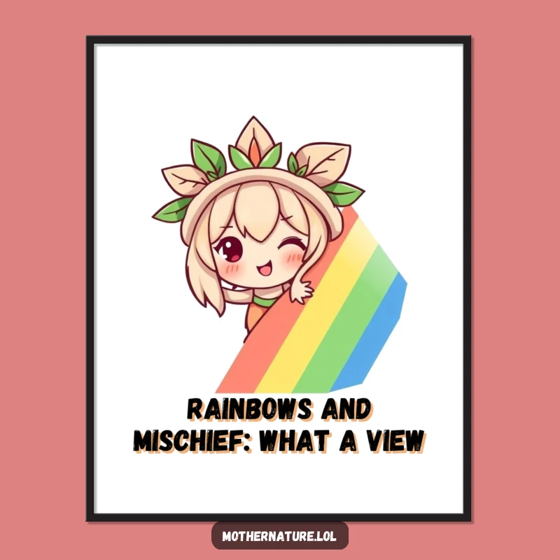Free Printable Wall Art: Mischievous Mother Nature Rainbow Peek - Funny Art