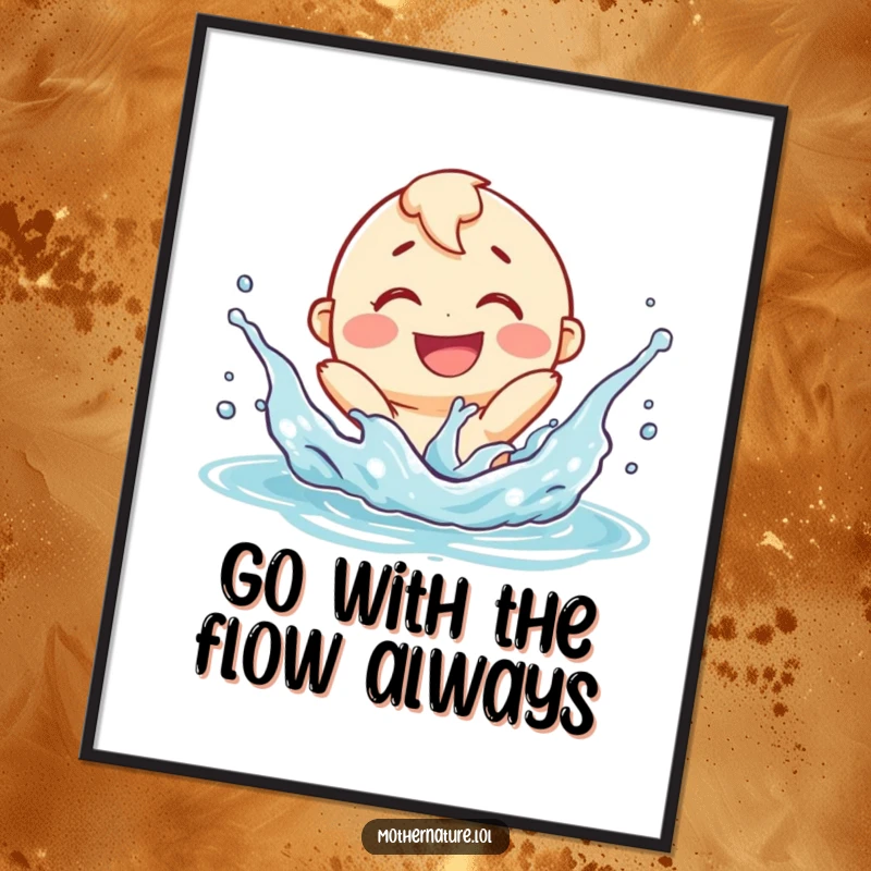 Funny Free Printable Wall Art: A smiling river character playfully splashes with a delighted expression, creating downloadable watery fun.