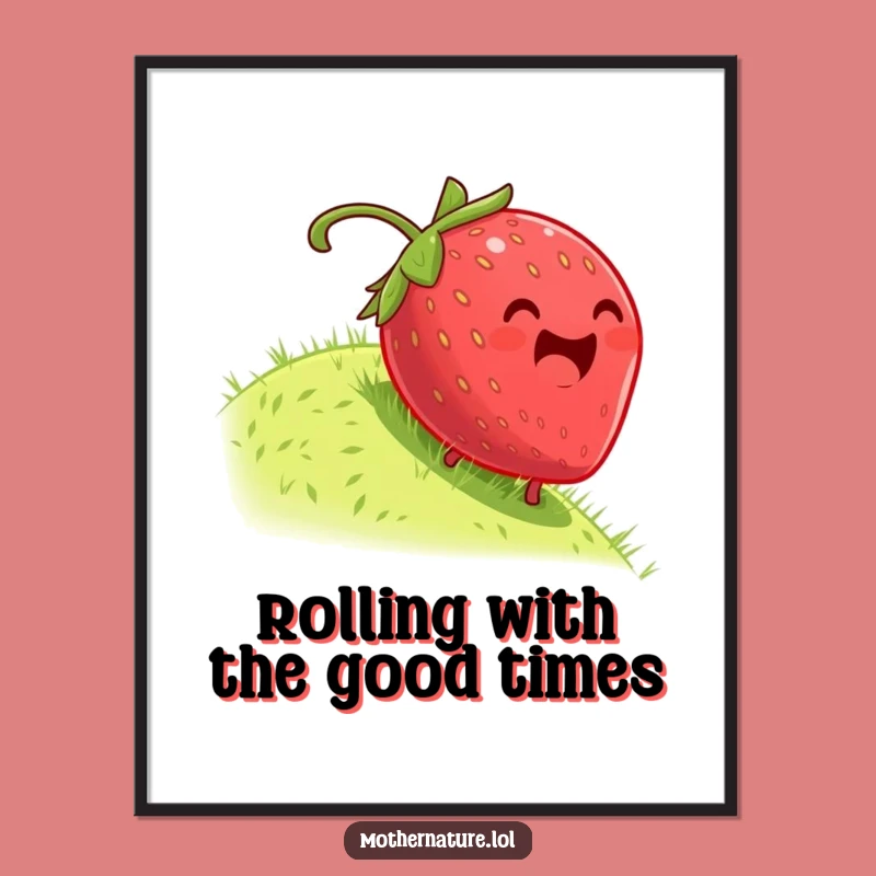 Funny Free Printable Wall Art: Dizzy Strawberry Rolling Joyful Descent Downloadable Decor