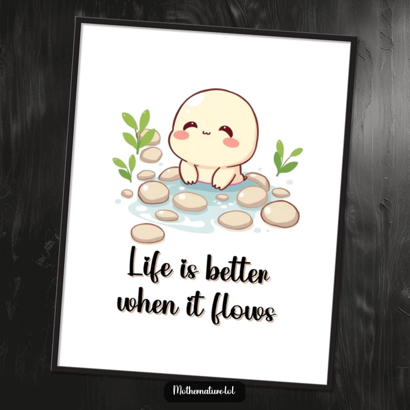 Funny Free Printable Wall Art: A bubbling brook character giggling as it flows over smooth pebbles, creating a serene yet humorous scene.