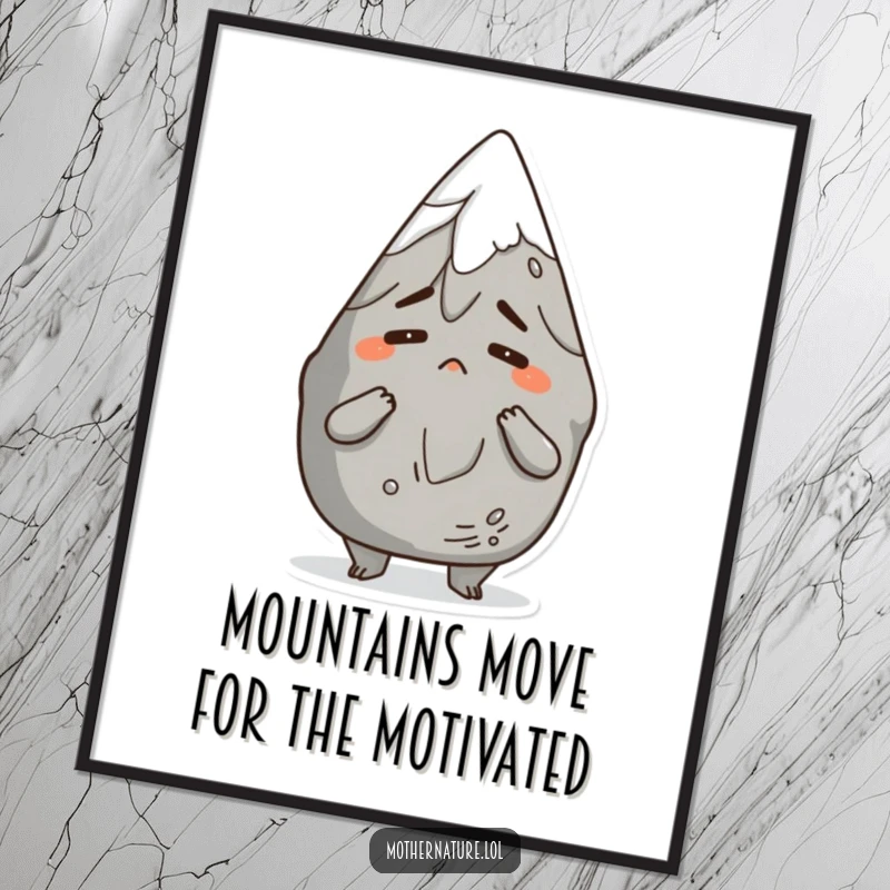 Funny Free Printable Wall Art: Anthropomorphic mountain character shrugging with a comical, bemused expression, perfect for quirky decor.