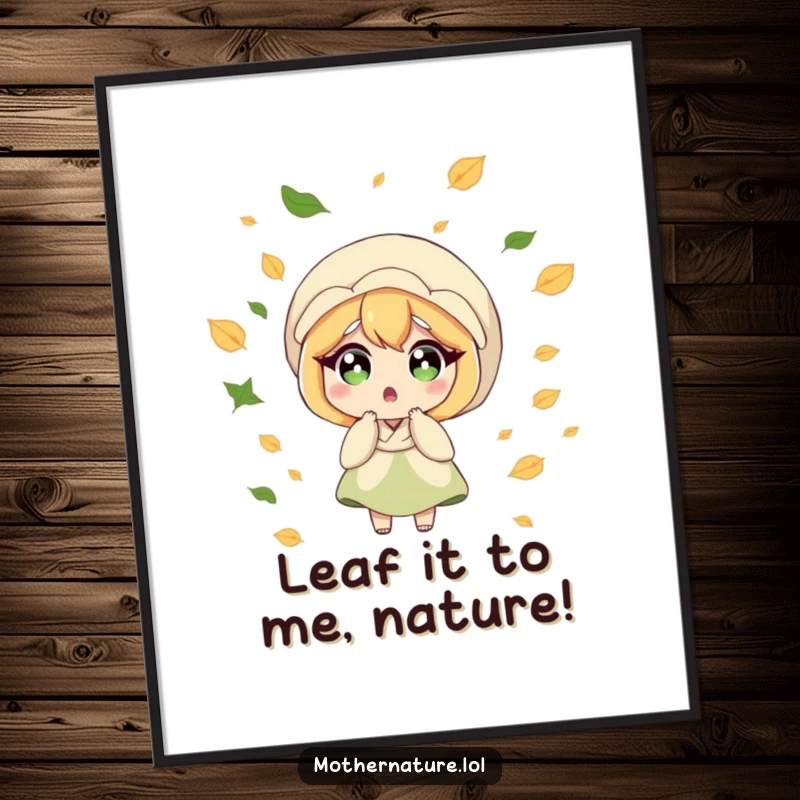 Funny Free Printable Wall Art: A surprised Mother Nature character caught in a playful, swirling leaf gust.