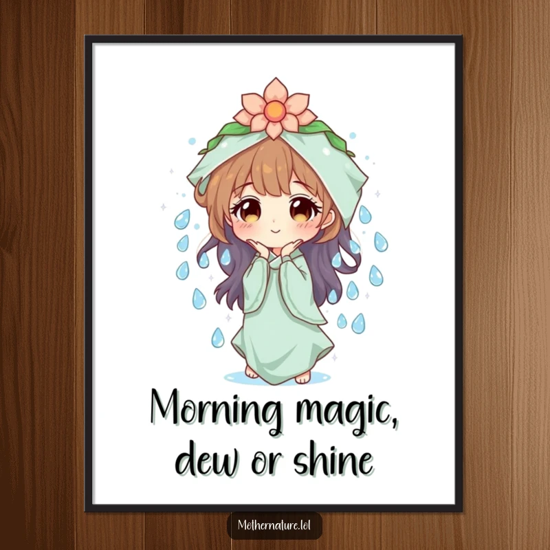 Free Printable Wall Art: Mother Nature character creating a breathtaking cascade of sparkling, glistening dew drops.