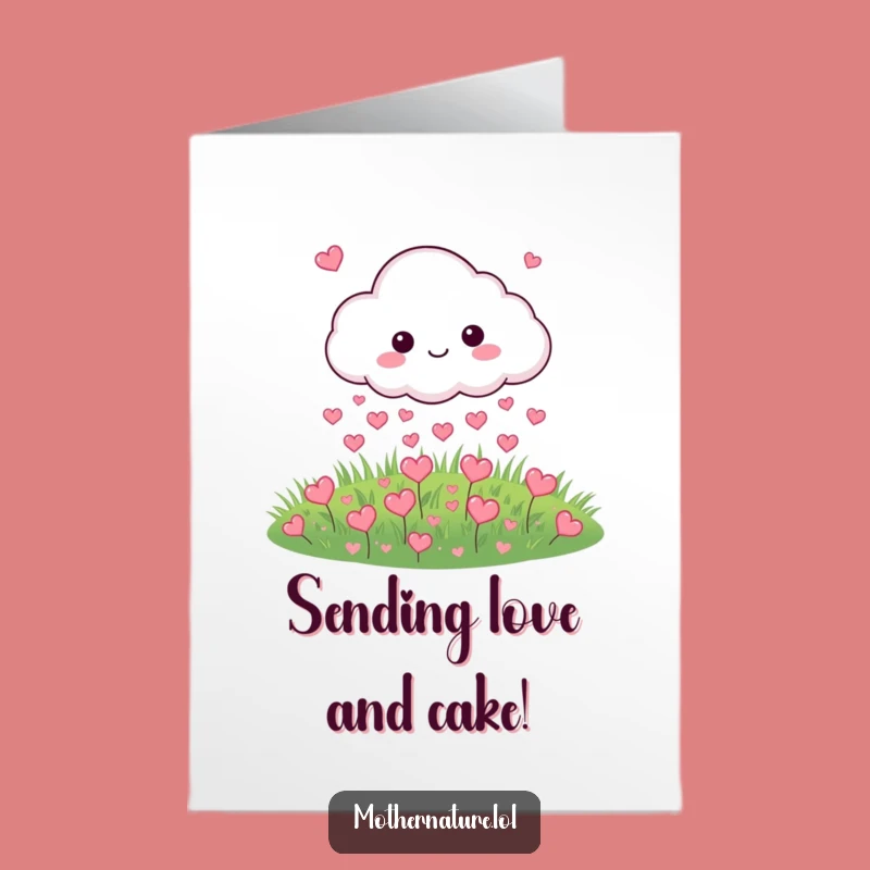 Free Printable Birthday Card: Cloud Rains Hearts, Downloadable Cute & Funny Birthday Gift