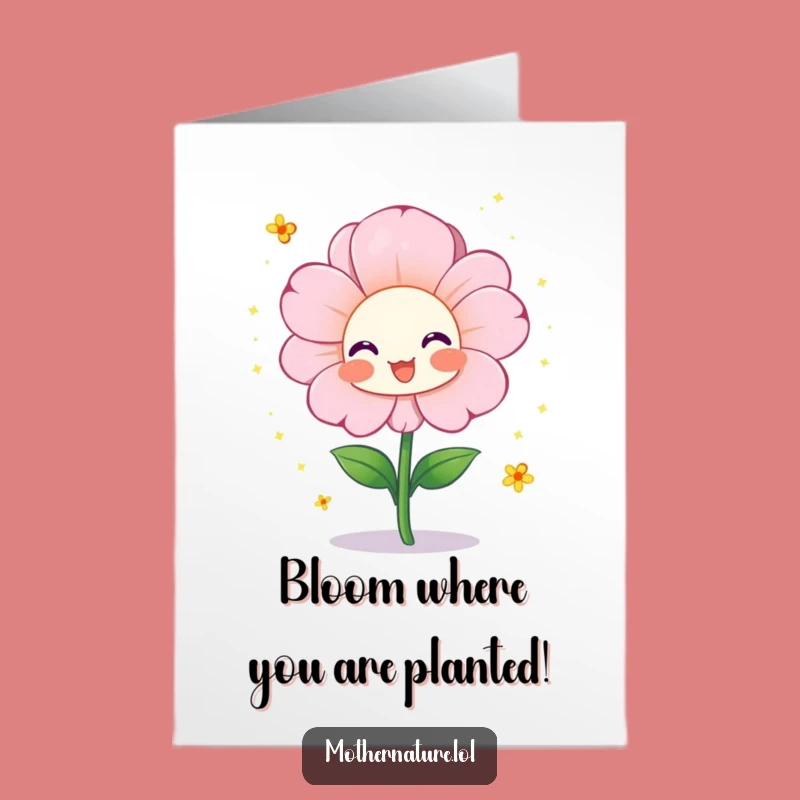 Free Printable Birthday Card: Funny Flower Character Blooming Sparkles Downloadable Gift